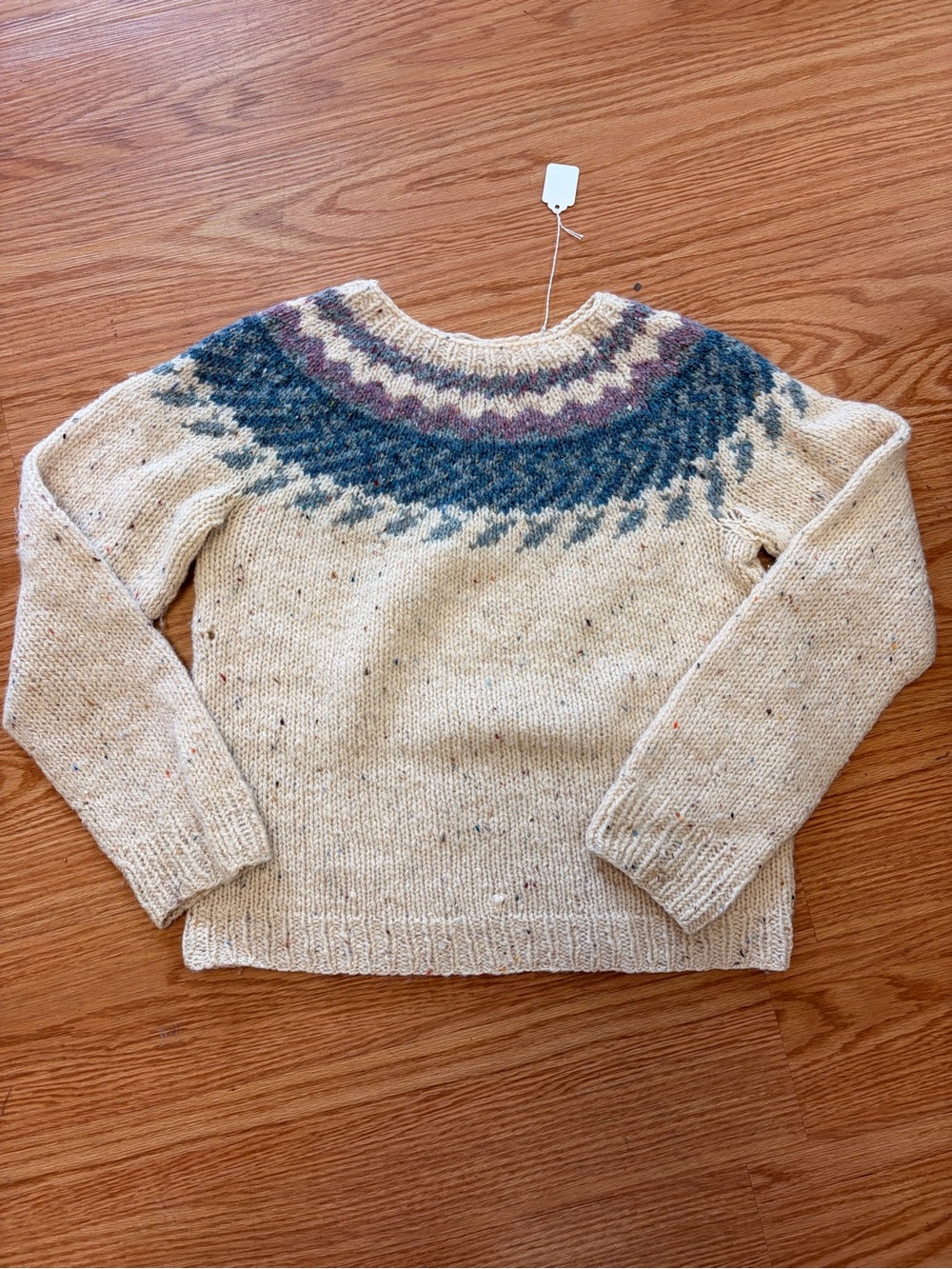 Vintage Cream & blue Fair Isle Yoke handmade knit Sweater
